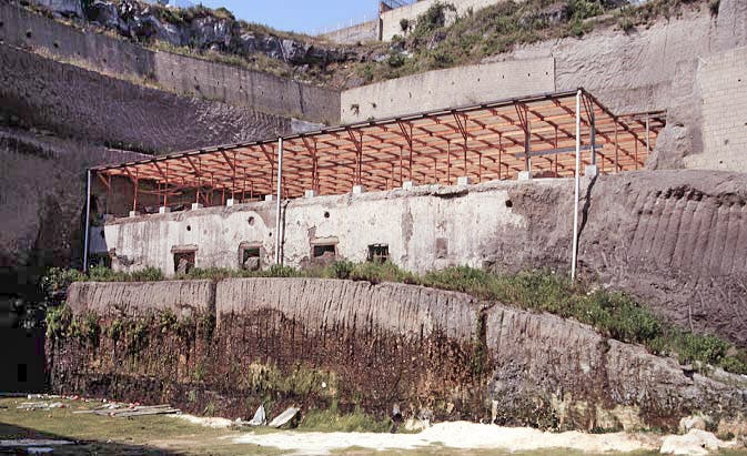 Excavated ruins of the Villa of the Papyri, Herculaneum, which contains a carbonized papyrus of the History of the Stoa, by Philodemus of Gadara (and many other books by Philodemus) (Wikimedia commons)