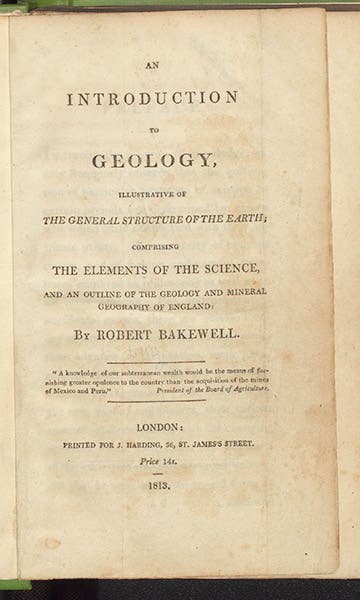 Title page, Robert Bakewell, An Introduction to Geology, first ed., 1813 (Linda Hall Library)