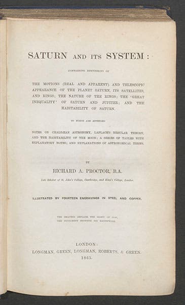 Title page, Richard A. Proctor, Saturn and its System, 1865 (Linda Hall Library)