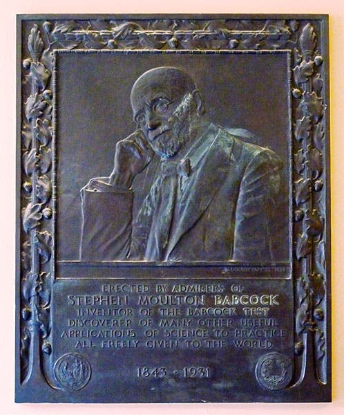 A bronze plaque honoring Stephen Babcock, in what used to be called the Agricultural Chemistry Building of the University of Wisconsin-Madison (Wikimedia commons)