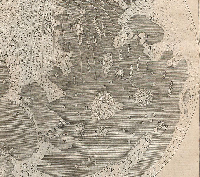Detail of lunar map, showing the later-named Ocean of Storms, in Oculus Enoch et Eliae, by Anton Maria Schyrleus de Rheita, 1645 (Linda Hall Library)