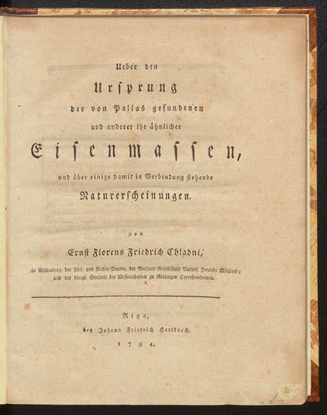 Title page, Über den Ursprung der von Pallas gefundenen, by Ernst Chladni, 1794 (Linda Hall Library)