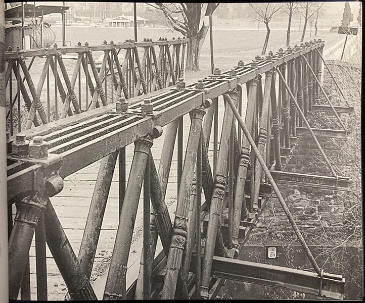 Detail of Egyptian Revival motifs on the Reading-Halls Station Bridge, Muncy, Pennsylvania, ca 1846, photograph in Landmark American Bridges, by Eric DeLony, American Society of Civil Engineers, p. 25, 1993 (Linda Hall Library)