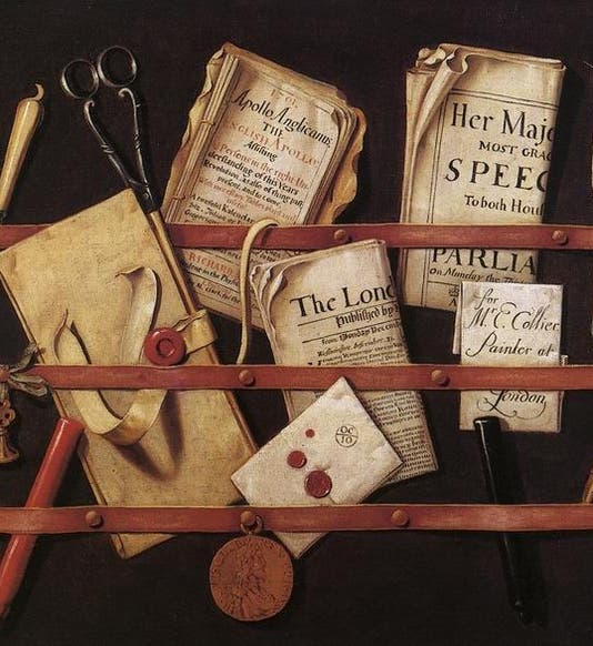 Letter rack, oil on canvas, by Edward Collier, Victoria and Albert Museum, 1699 (Wikimedia commons)