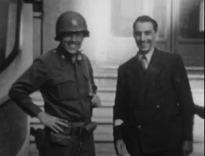 Boris Pash (left) and Jean Frédéric Joliot-Curie, just after the liberation of Paris, Aug. 27, 1944, out-of-focus but unique photograph (dvidshum.het)