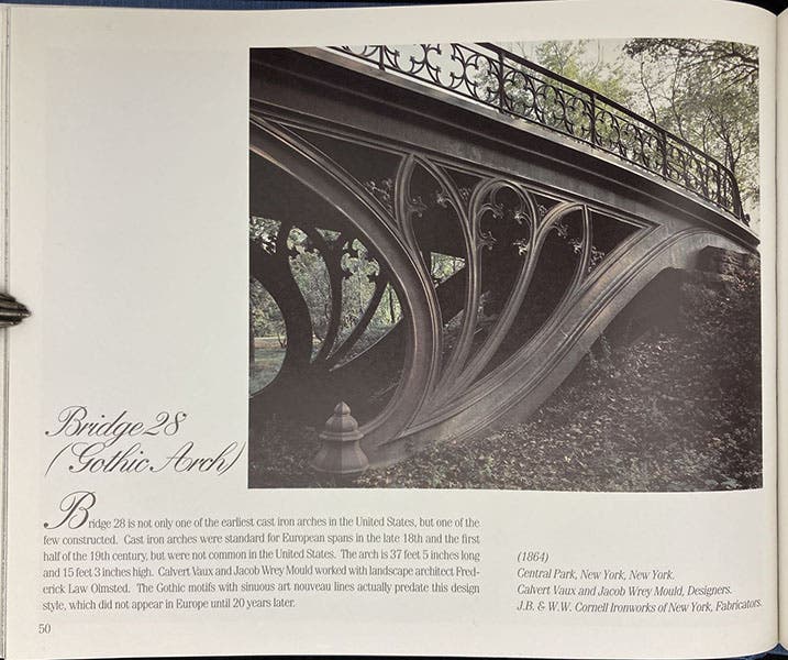 Detail of cast iron arch on Bridge 28, Central Park, New York City, 1864, photograph in Landmark American Bridges, by Eric DeLony, American Society of Civil Engineers, p. 50, 1993 (Linda Hall Library)