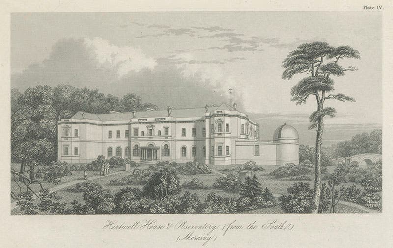 View of Hartwell House and the observatory, lithograph, from William H. Smyth, Aedes Hartwellianae, 1851 (Linda Hall Library)