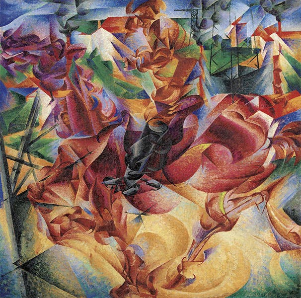 <i>Elasticity</i>, oil on canvas, by Umberto Boccioni, 1912, Museo de Novecento, Milan (Wikimedia commons)
