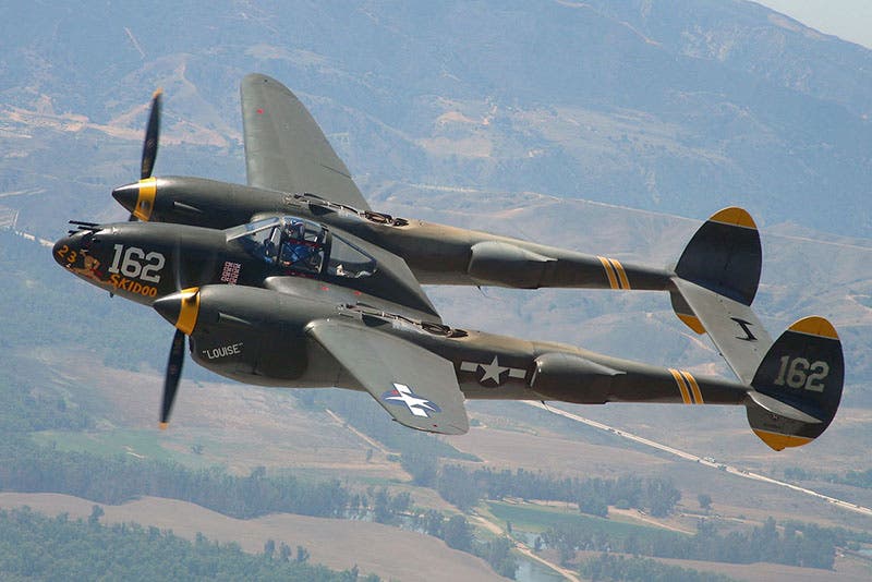 Lockheed P-38 Lightning in flight; Kelly Johnson was the lead designer (world-war-2.wikia.org)