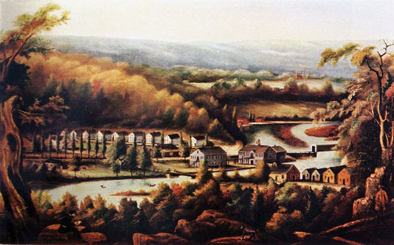 The firearms factory at Mill River, oil on canvas, by William Giles Munson, 1826-28, Yale Art Gallery (eliwhitney.org)