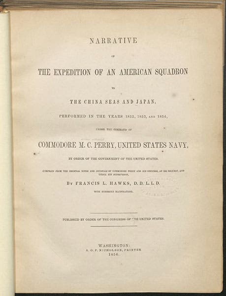 Titlepage, Francis L, Hawks, Narrative of the Expedition of an American Squadron to the China Seas and Japan, vol. 1, 1856 (Linda Hall Library)