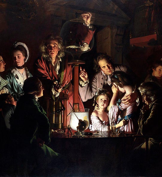 <i>Experiment on a Bird in an Air Pump</i>, oil painting, by Joseph Wright, 1768, National Gallery, London (Wikimedia commons)