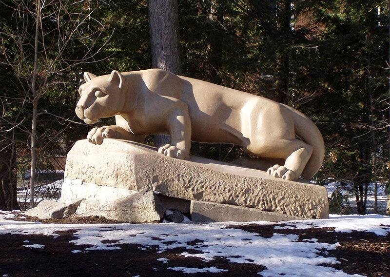 Nittany Lion, sculpture in limestone by Heinz Warneke, 1942, Penn State University campus, University Park, Penn. (Wikimedia commons)