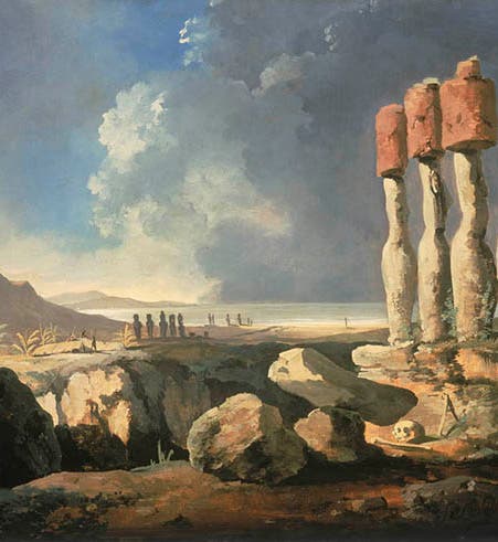 A View of the Monuments of Easter Island [Rapa Nui], oil on canvas, by William Hodges, ca 1776, Royal Museums Greenwich (collections.rmg.co.uk)