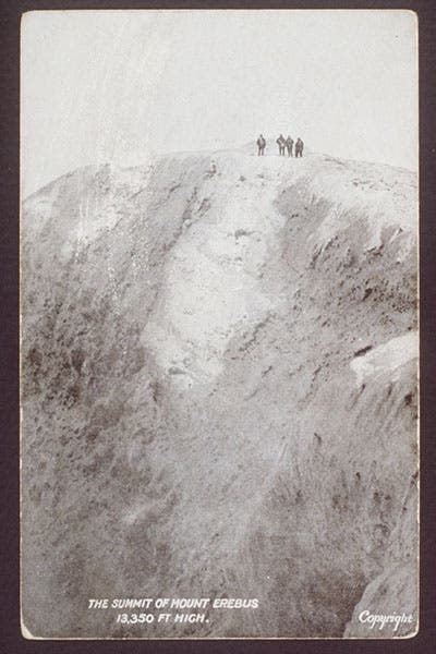 David and three others on the crater rim of Mt. Erebus, 1908 (antarctica.gov.au)