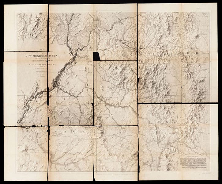 “Map of the Explorations and Surveys in New Mexico and Utah,” by John N. Macomb, 1860, in Report of the Exploring Expedition from Santa Fe, New Mexico, to the Junction of the Grand and Green Rivers …, John N. Macomb, 1876 (Linda Hall Library)
