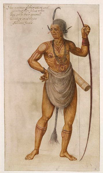 Chieftain with bow, watercolor by John White, 1587-93, British Museum (britishmuseum.org)