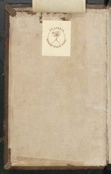 Bookplate of Herbert McLean Evans, underneath the Linda Hall Library bookplate, in our copy of Otto Brunfels, Herbarum vivae eicones, 1530 (Linda Hall Library)