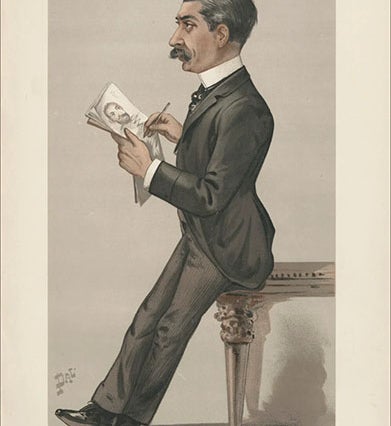 Caricature of Leslie Ward, by Jean de Paleologu ("Pal"), chromolithograph in Vanity Fair, Nov. 23, 1889, captioned: “Spy,” National Portrait Gallery, London (npg.org.uk)