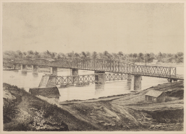 The Kansas City Bridge was designed by Octave Chanute, started in 1867, and completed in July 1869. A city that was considered "utterly insignificant" by W.H. Maw before the bridge was built, Kansas City became a distinguished rail center with seven railroads shortly after it was opened. 