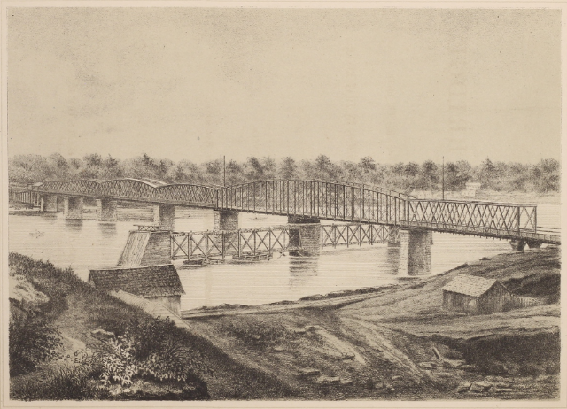 The Kansas City Bridge was designed by Octave Chanute, started in 1867, and completed in July 1869. A city that was considered "utterly insignificant" by W.H. Maw before the bridge was built, Kansas City became a distinguished rail center with seven railroads shortly after it was opened.