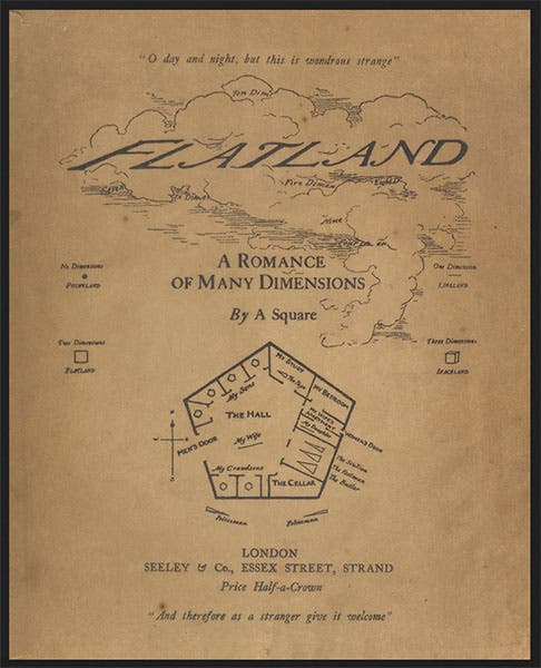 Paper cover of first London edition of Flatland, by Edwin Abbott Abbott, 1884 (Brown University Libraries)