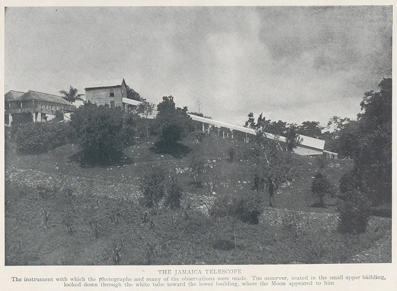 The 135-foot telescope in Jamaica, used by William H. Pickering to photograph the Moon in 1901, in The Moon, by William H. Pickering, 1903 (Linda Hall Library)