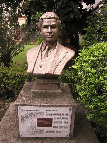 Bust of Srinivasa Ramanujan, in the garden of Birla Industrial & Technological Museum, Kolkata, West Bengal, India (Wikimedia commons)