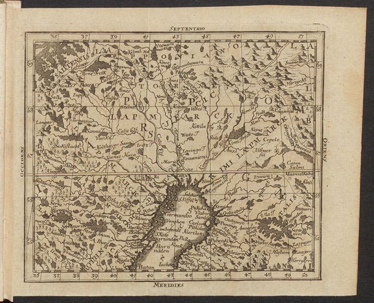 Map of Lappmarken, the region of northern Sweden inhabited by the Sami people, engraving in Beschreibung von Lappland, by Pehr Högström, 1748 (Linda Hall Library)