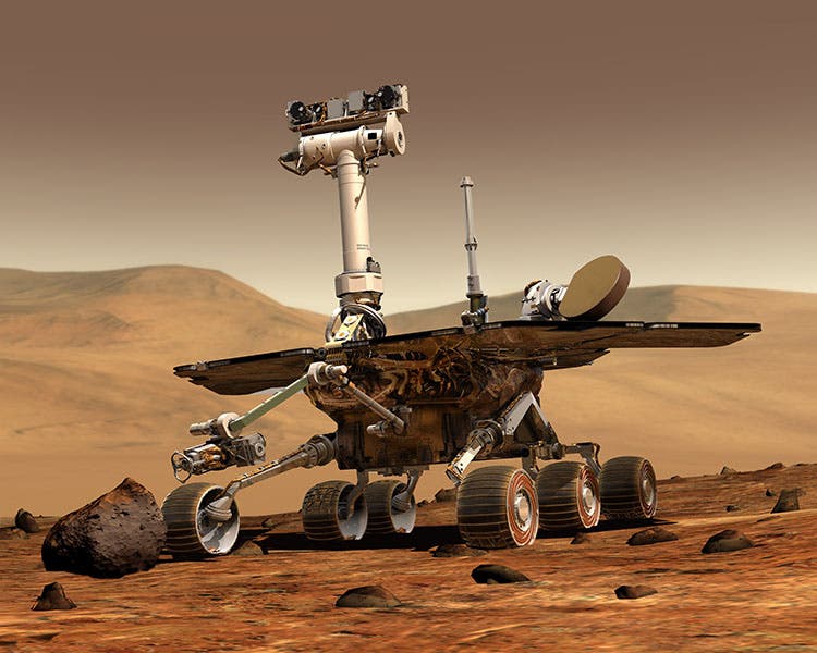 Artist’s conception of Opportunity on the surface of Mars, 2004 (Wikimedia commons)
