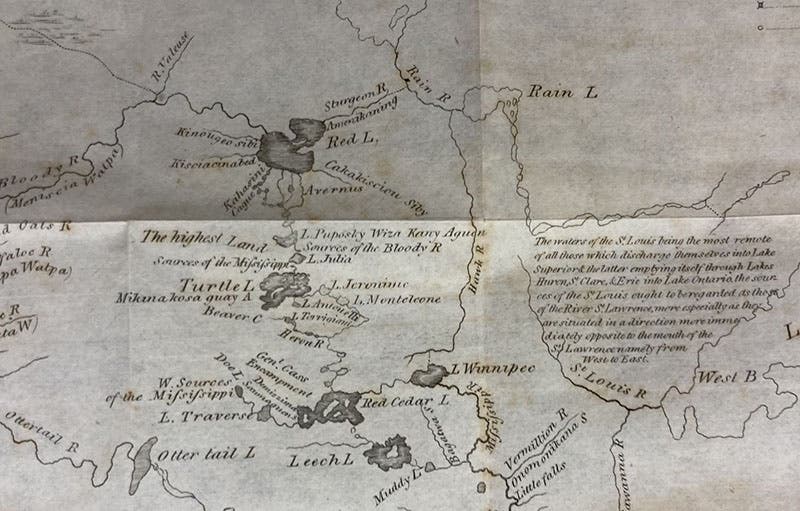 Detail of third image, showing “Sources of the Mississippi … L. Julia,” engraved frontispiece map, A Pilgrimage in Europe and America: Leading to the Discovery of the Sources of the Mississippi and Bloody River, by Giacomo Costantino Beltrami, vol. 2, 1828 (Linda Hall Library)