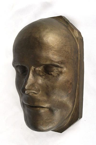 Bronze death mask of Horace Wells made from a plaster cast taken after his suicide on January 24, 1848. This is a replica of the original mask, which is housed at the Boston Medical Library. (Clendening History of Medicine Library)