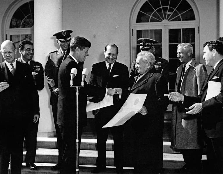 President Kennedy presenting the first National Medal of Science to Theodore von Kármán, 1963 (jfklibrary.ord)