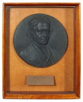 Medallion portrait of Thomas Hancock in vulcanized rubber, displayed at the Crystal Palace Great Exhibition in 1851, sold by Sotheby at auction, Dec. 8, 2020 (sothebys.com)