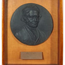 Medallion portrait of Thomas Hancock in vulcanized rubber, displayed at the Crystal Palace Great Exhibition in 1851, sold by Sotheby at auction, Dec. 8, 2020 (sothebys.com)