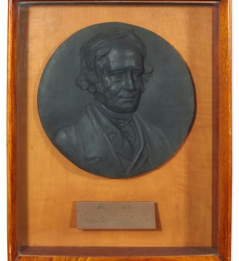 Medallion portrait of Thomas Hancock in vulcanized rubber, displayed at the Crystal Palace Great Exhibition in 1851, sold by Sotheby at auction, Dec. 8, 2020 (sothebys.com)