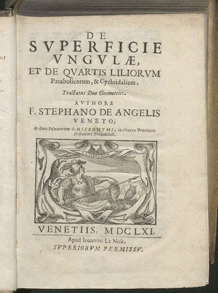 De superficie vngulae, et de quartis liliorum parabolicorum, & cycloidalium, by Stefano degli Angeli, 1661 (Linda Hall Library)