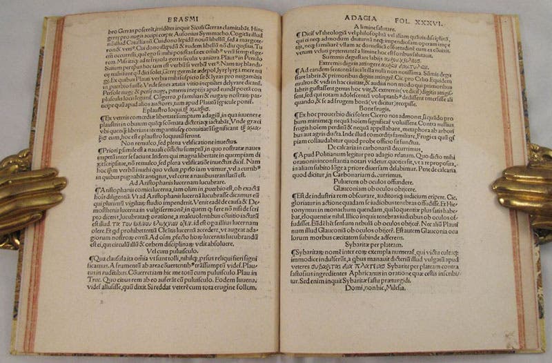 Two pages of adages from a 1512 Strasbourg edition of Desiderius Erasmus, Adagiorum (Buddenbrooks.com)