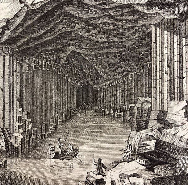 Fingal’s Cave, detail of an engraving after a drawing by James Miller, in A Tour in Scotland, and Voyage to the Hebrides; MDCCLXXII, by Thomas Pennant, vol. 1, pl. 28, p. 263, 1774 (Linda Hall Library)