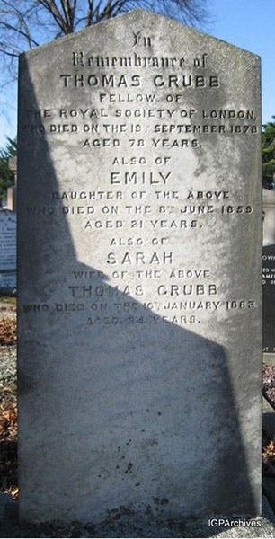 Gravestone of Thomas Grubb, Mount Jerome Cemetery, Harold's Cross, County Dublin, Ireland (findagrave.com)