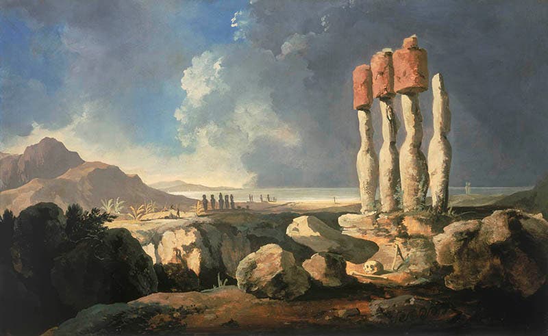 A View of the Monuments of Easter Island [Rapa Nui], oil on canvas, by William Hodges, ca 1776, Royal Museums Greenwich (collections.rmg.co.uk)