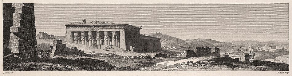 The portico of the Temple of Hathor at Dendera, from Vivant Denon, Voyage dans la Basse et la Haute Égypte, (Paris 1802)