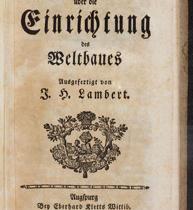 Title page, Cosmologische Briefe, by Johann Lambert, 1761 (Linda Hall Library)