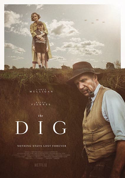 Movie poster, The Dig, starring Ralph Fiennes and Carey Mulligan, 2021 (https://posterspy.com)