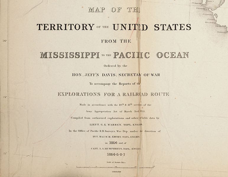 Title and publishing information, detail of G.K. Warren, Map of the Territory of the United States, 1861 (Linda Hall Library)