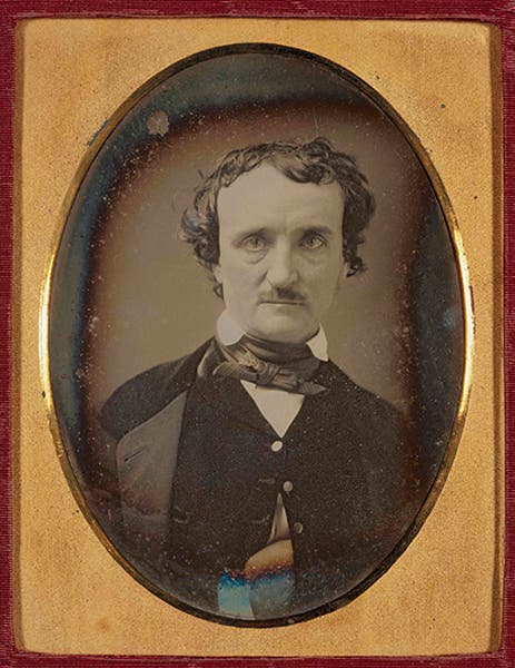 The so-called “Annie daguerreotype” of Edgar Allen Poe, taken in 1849, shortly before his death, and revealing perhaps his troubled state of mind, J. Paul Getty Museum (eapoe.org)