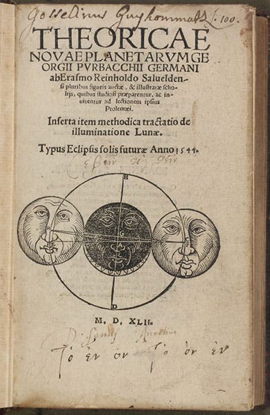 Titlepage, Erasmus Reinhold’s edition of Georg Peurbach, Theoricae novae planetarum, 1542 (Linda Hall Library)