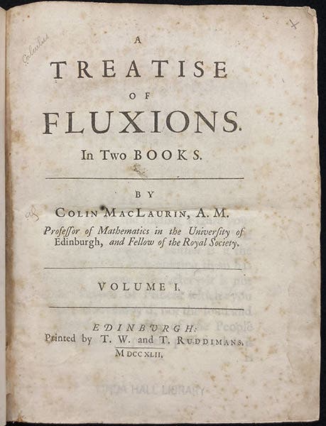 Title page, A Treatise of Fluxions, by Colin Maclaurin, 1742 (Linda Hall Library)