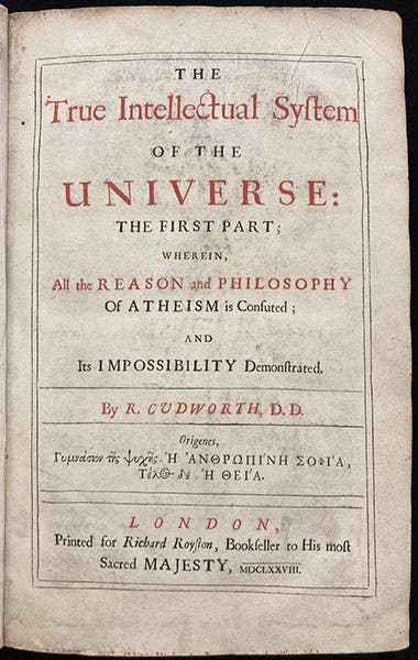 Title page, The True Intellectual System of the Universe, by Ralph Cudworth, 1678 (Linda Hall Library)