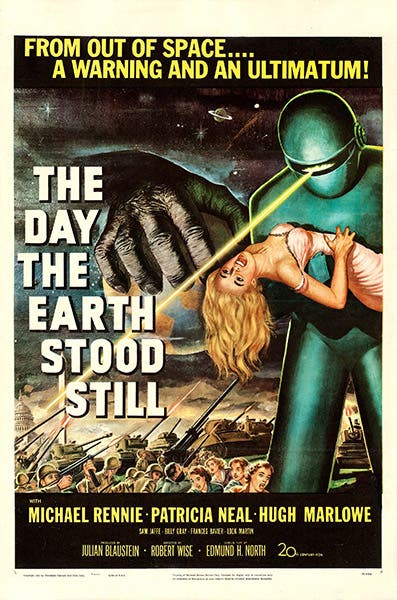 Movie poster for The Day the Earth Stood Still, 1951, featuring Gort (Wikimedia commons)